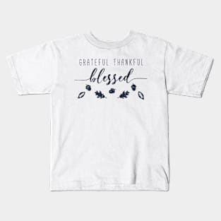 Grateful Thankful And Blessed Happy Thanksgiving Day Typography Retro Black Kids T-Shirt